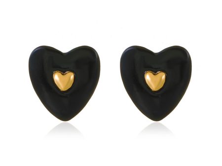 Black Enamel & 18K Gold-Plated Heart Stud Earrings Sale