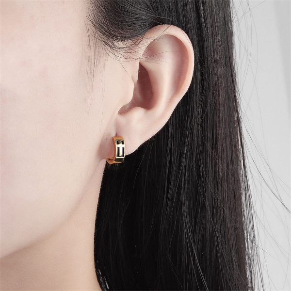 Black Enamel & 18K Gold-Plated Cross Huggie Earrings Supply