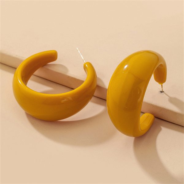 Yellow Resin & Silver-Plated Chunky C-Shaped Huggie Earrings For Sale