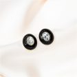 Black Enamel & Crystal Oval Stud Earrings Cheap