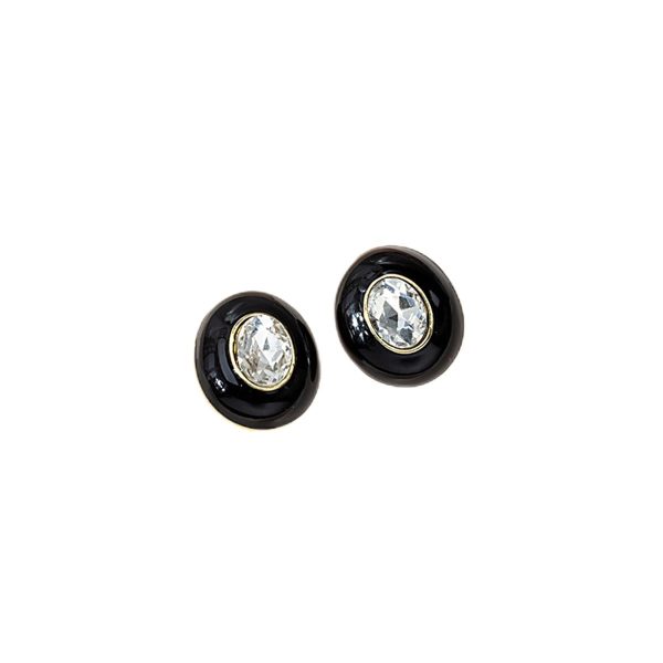 Black Enamel & Crystal Oval Stud Earrings Cheap