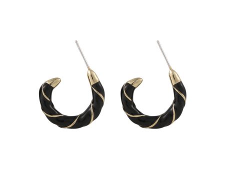 Black Enamel & 18K Gold-Plated Twine Huggie Earrings on Sale