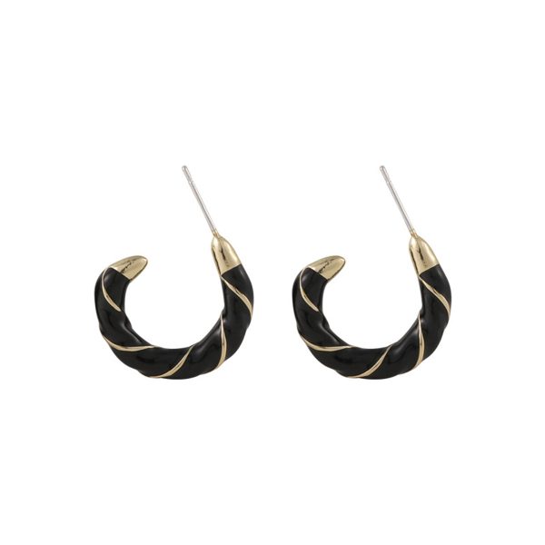 Black Enamel & 18K Gold-Plated Twine Huggie Earrings on Sale