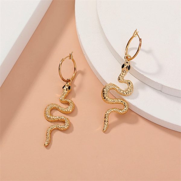 Black Enamel & 18K Gold-Plated Curvy Snake Drop Earrings Supply