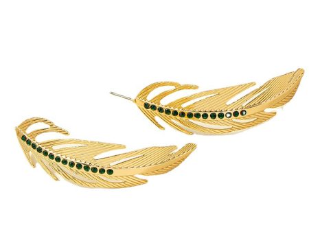 Black Cubic Zirconia & 18K Gold-Plated Feather Drop Earrings Sale