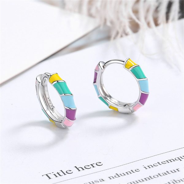 Yellow Enamel & Silver-Plated Stripe Huggie Earrings Fashion