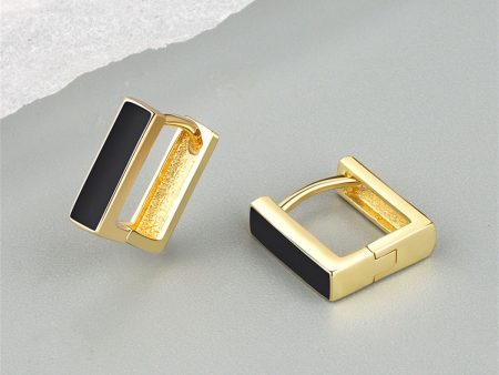 Black Enamel & 18K Gold-Plated Square Huggie Earrings Discount