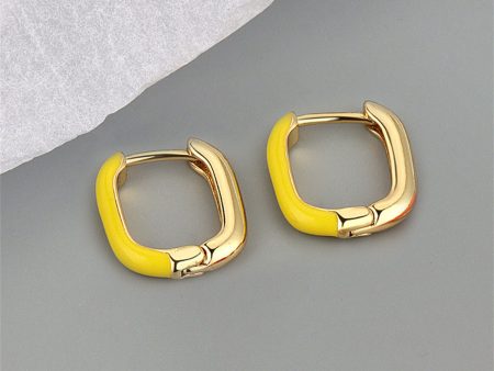 Yellow Enamel & 18K Gold-Plated Square Huggie Earrings Cheap