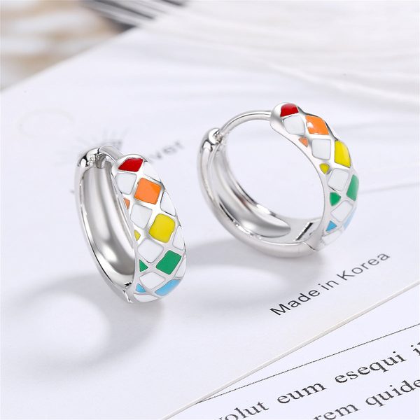 Yellow Enamel & Silver-Plated Geometric Huggie Earrings For Cheap