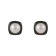 Black Enamel & Pearl Square Stud Earrings on Sale